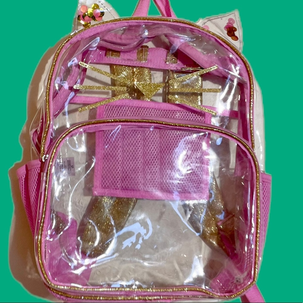 Unique Glittery Gold and Pink Clear Cat Backpack